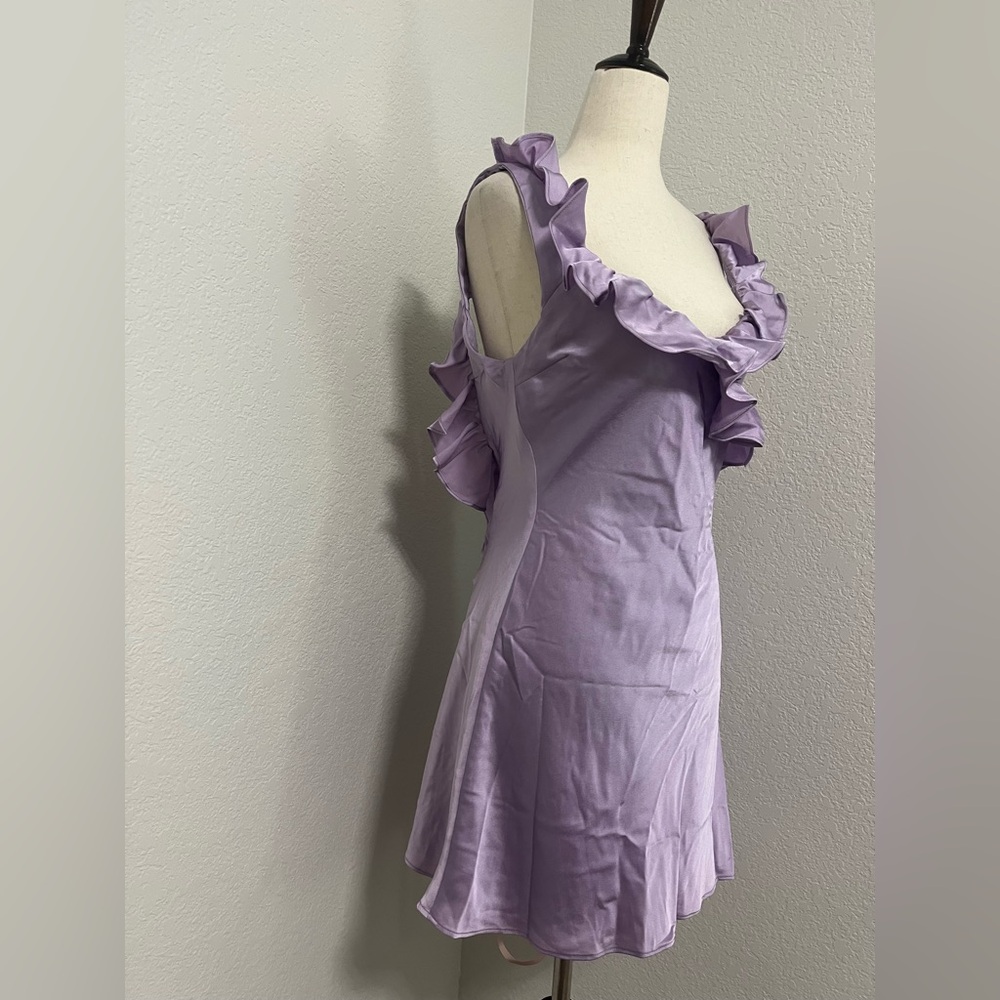 House of CB TINK Lilac Satin Ruffle Mini Dress - Picture 4 of 10